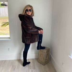 Mink Jacket. Hooded winter jacket with pockets. Size 44. Pre owned